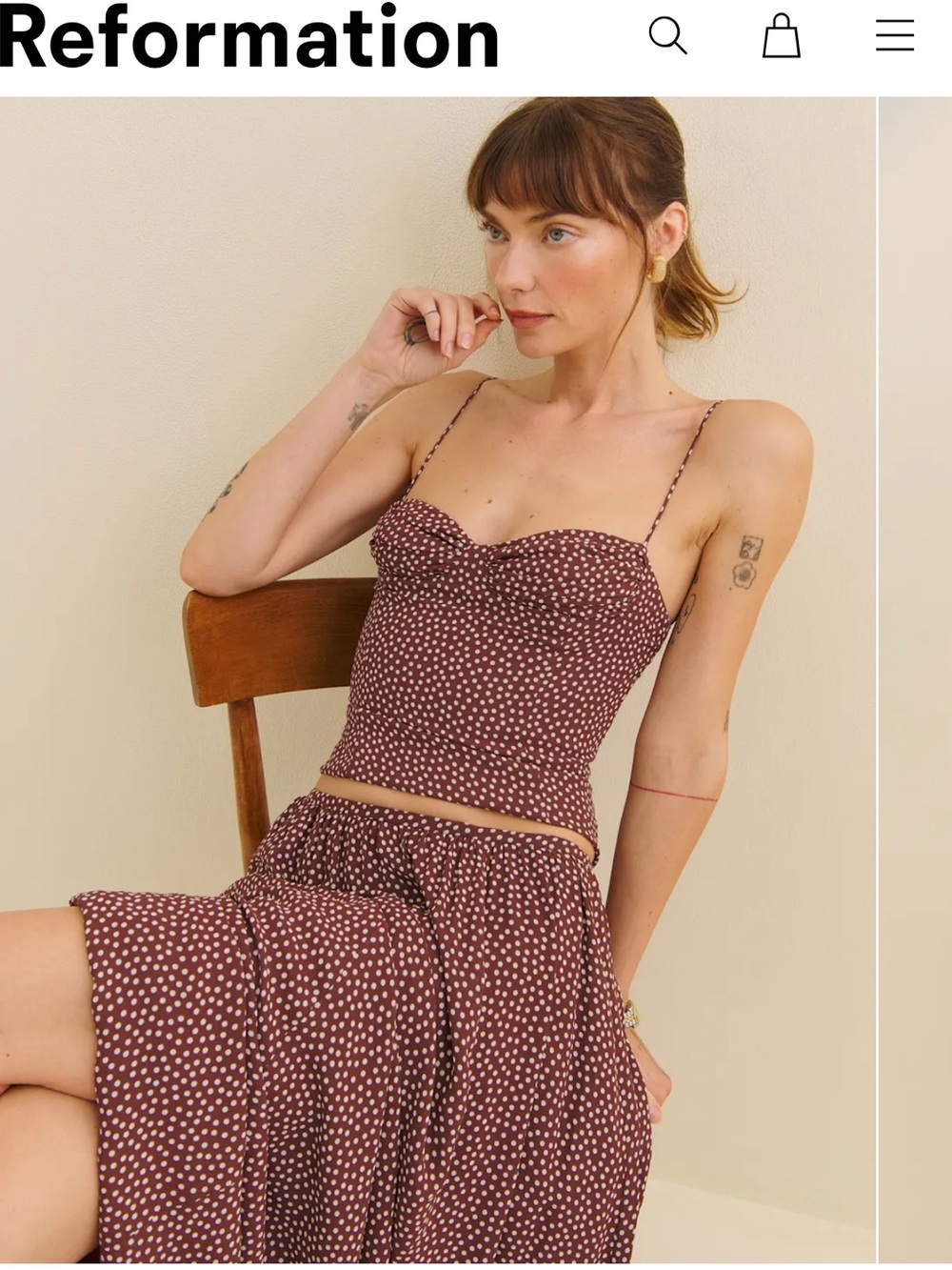 Reformation Pixie Top Brown - Size 2